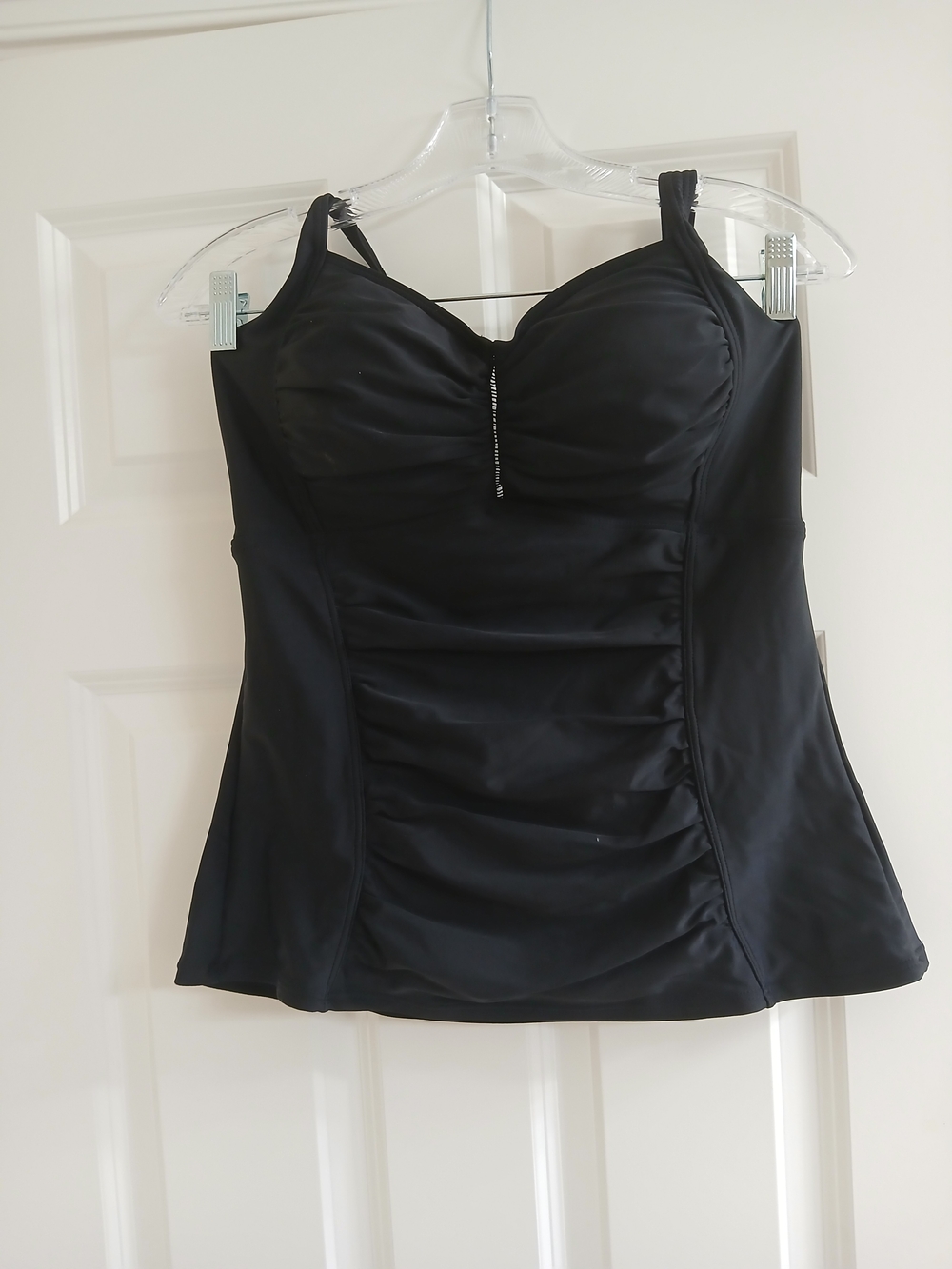 Black Swim Camisole with Ruched Front and Subtle Detail